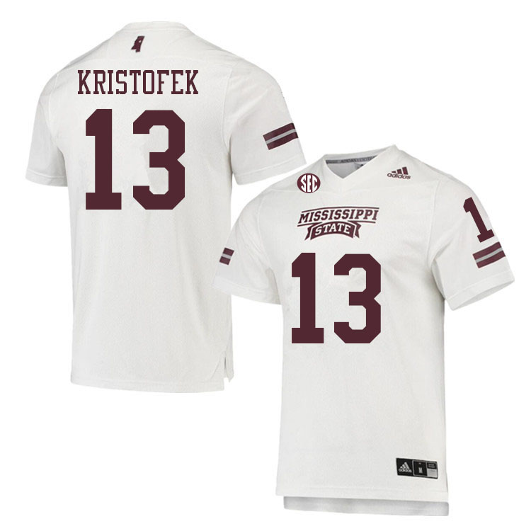 Men #13 Jack Kristofek Mississippi State Bulldogs College Football Jerseys Sale-White